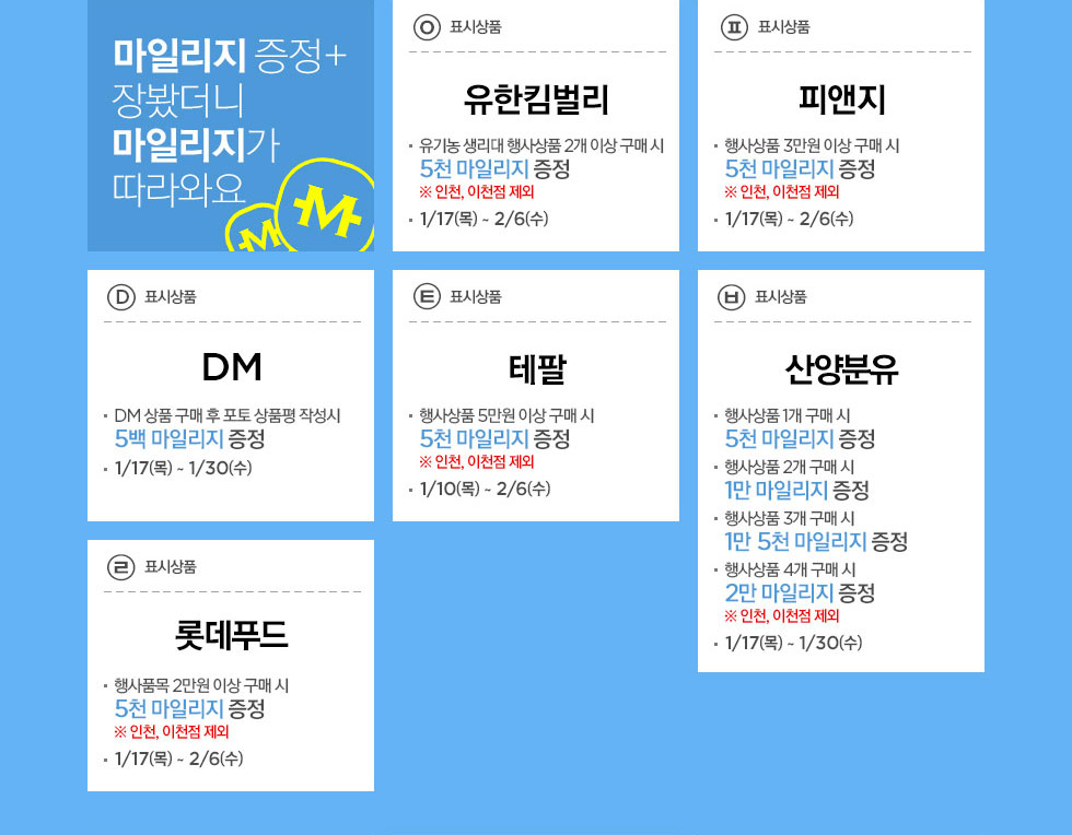 마일리지 증정 + 장봤더니 마일리지가 따라와요 상세 내용